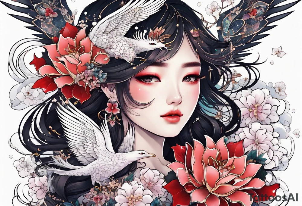Constellation, wing , snow , cross , dragon female japan kawaii , flower tattoo idea