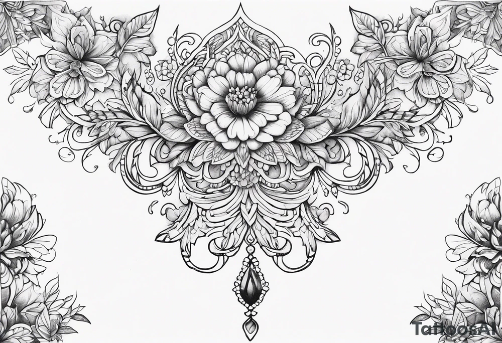 small long ornate floral sternum tattoo tattoo idea
