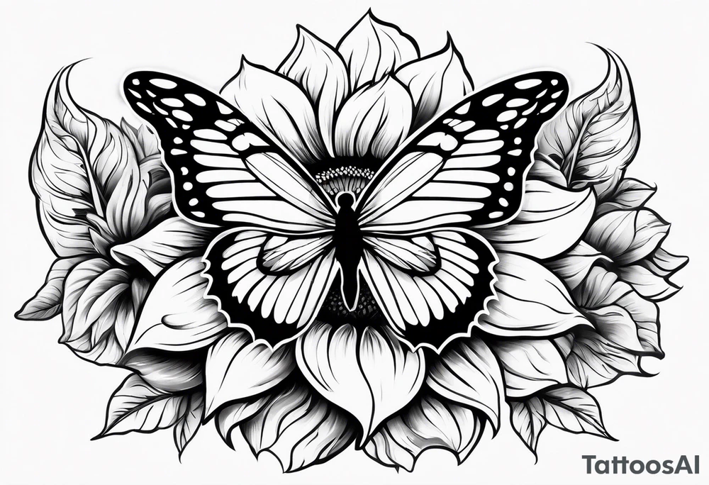 Sunflower and butterfly leg sleeve tattoo idea