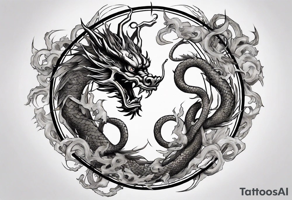 Chinese dragon in a circular shape with "02.03" written on its skin tattoo idea