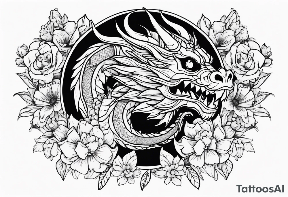 Dragon with flowers from mexican skull tattoo idea