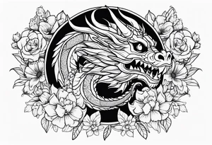 Dragon with flowers from mexican skull tattoo idea