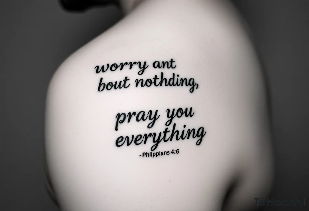 philippians 4:6 “worry about nothing, pray about everything” make this into a graphic type of tattoo with no words just meaning. tattoo idea