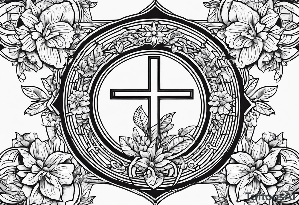 Cross, simple, Flowers, In God we trust tattoo idea