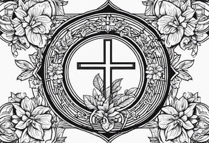Cross, simple, Flowers, In God we trust tattoo idea