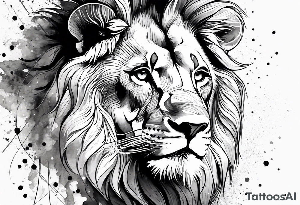 leo geometric lion with constellation tattoo idea