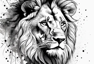 leo geometric lion with constellation tattoo idea