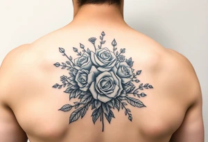 vintage bouquet of wild roses and meadow flowers with morning dew tattoo idea