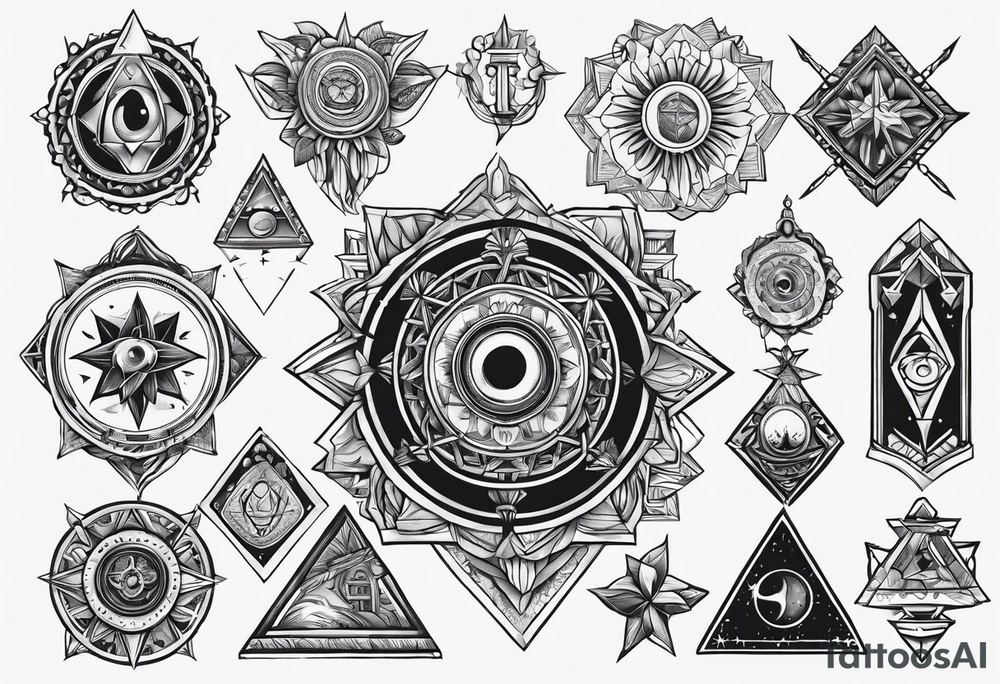 a bunch of ocultism signs tattoo idea