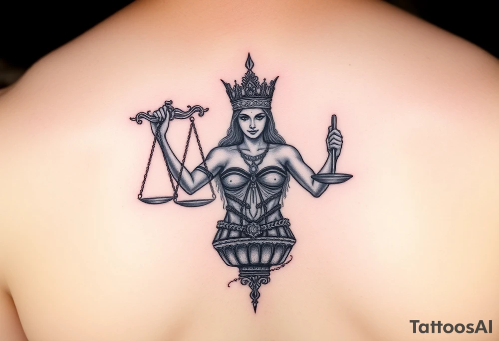 La justicia ciega junto a dos escorpiones tattoo idea