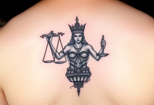 La justicia ciega junto a dos escorpiones tattoo idea