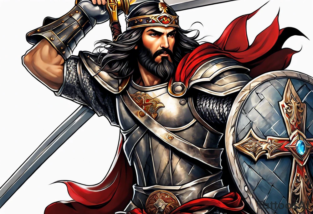 The armor of Jesus Christ fights off evil tattoo idea