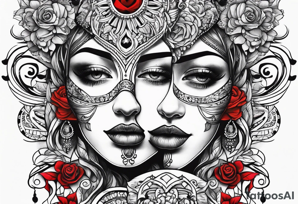 Couple's tattoos red head and brown mexican tattoo idea