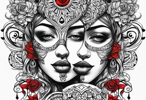 Couple's tattoos red head and brown mexican tattoo idea