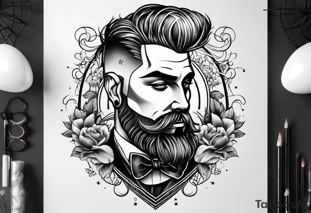 man with heart baloon tattoo idea