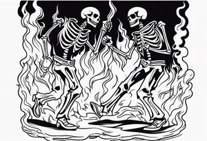 two western skeletons dancing in a burning room tattoo idea