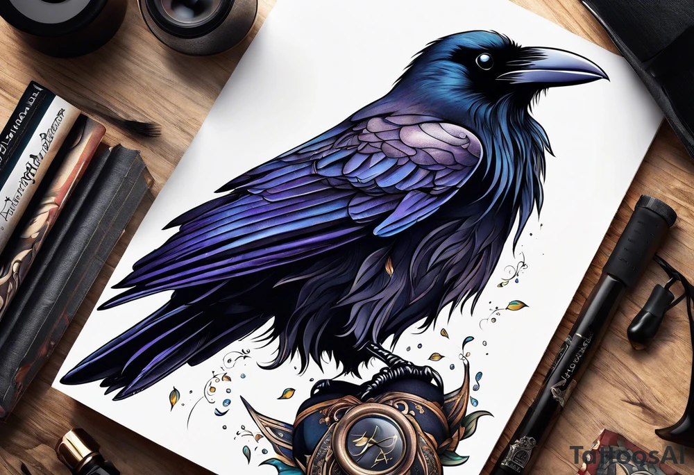 Book with raven tattoo idea