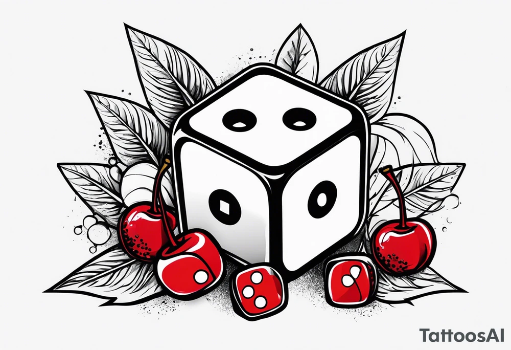 the name  “lukie” with dice to right and cherry to left tattoo idea