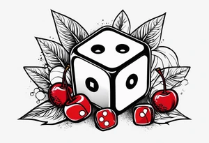 the name  “lukie” with dice to right and cherry to left tattoo idea