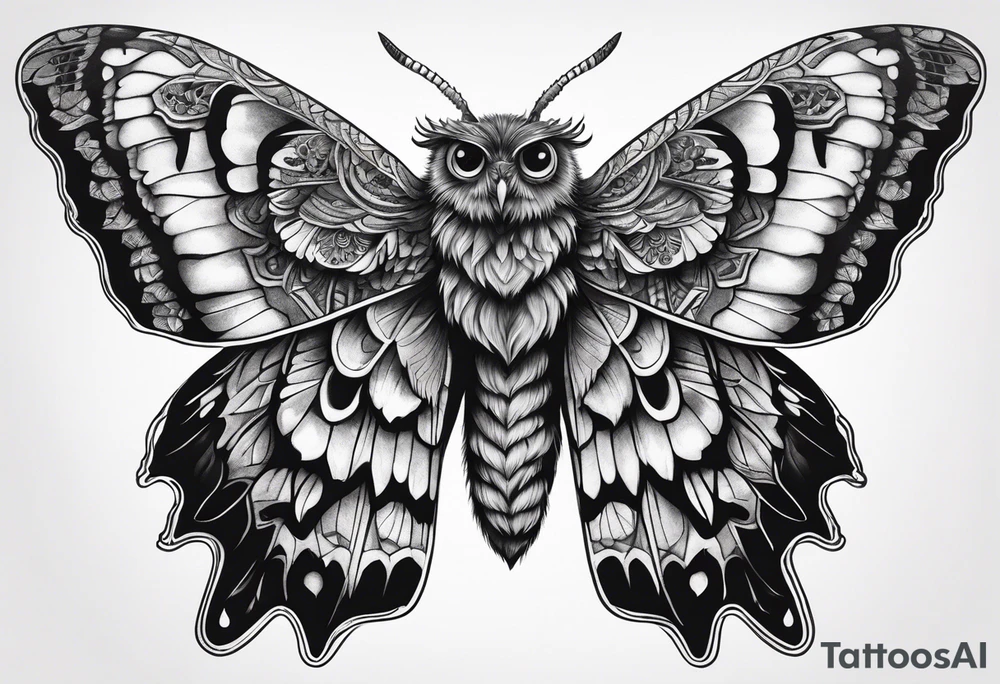 Dead head moth with long wings and owl eyes tattoo idea