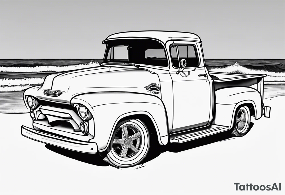 Beach theme, classic truck,  bikini girl tattoo idea