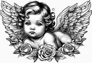 baby angel with a rose tattoo idea