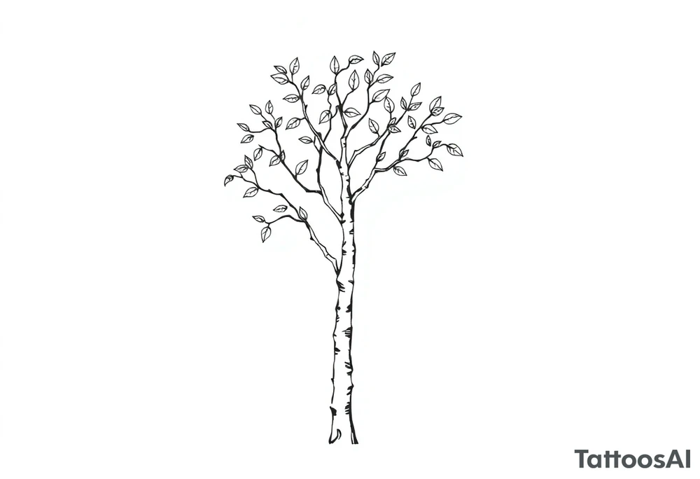 birch tree with leaves tattoo idea