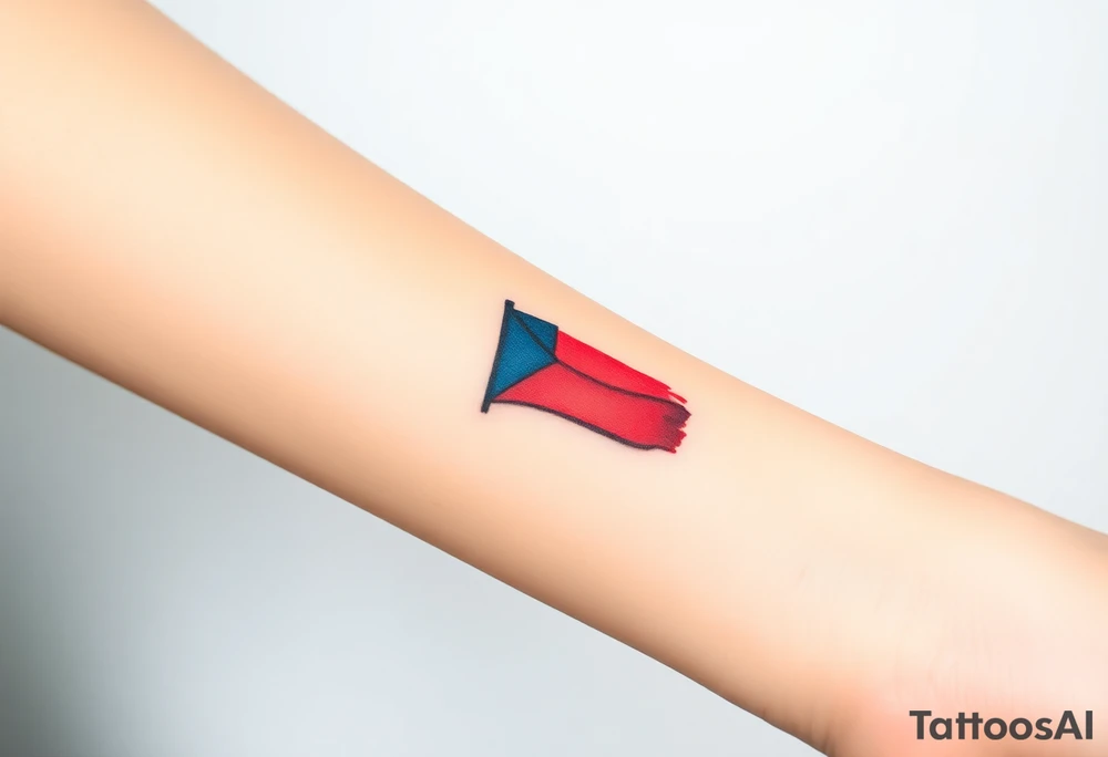 A stylized Czech flag in brushstroke style, with a hand-painted aesthetic and dynamic motion tattoo idea