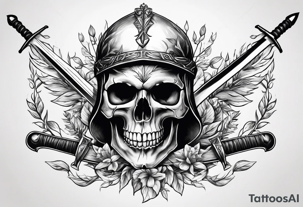 Skull with sword through it and laurel wreath. tattoo idea Skull with sword through it and laurel wreath. tattoo idea