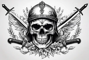 Skull with sword through it and laurel wreath. tattoo idea