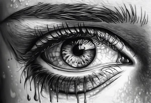 Realistic eye crying tears of tragedy death and betrayal tattoo idea