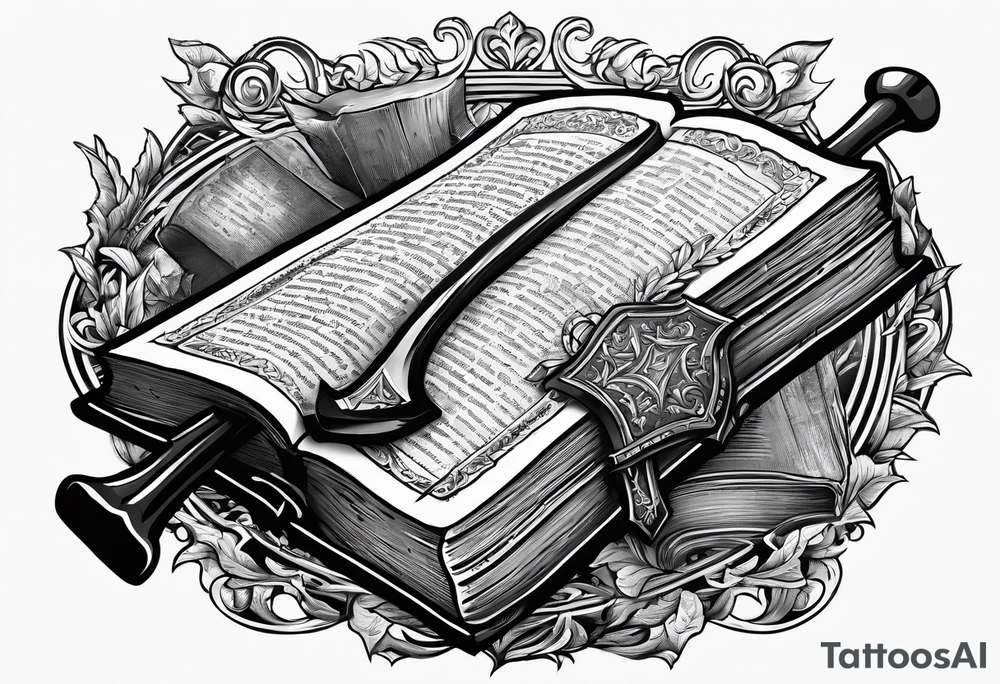 An opened bible with a battle Axe tattoo idea