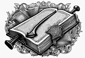 An opened bible with a battle Axe tattoo idea