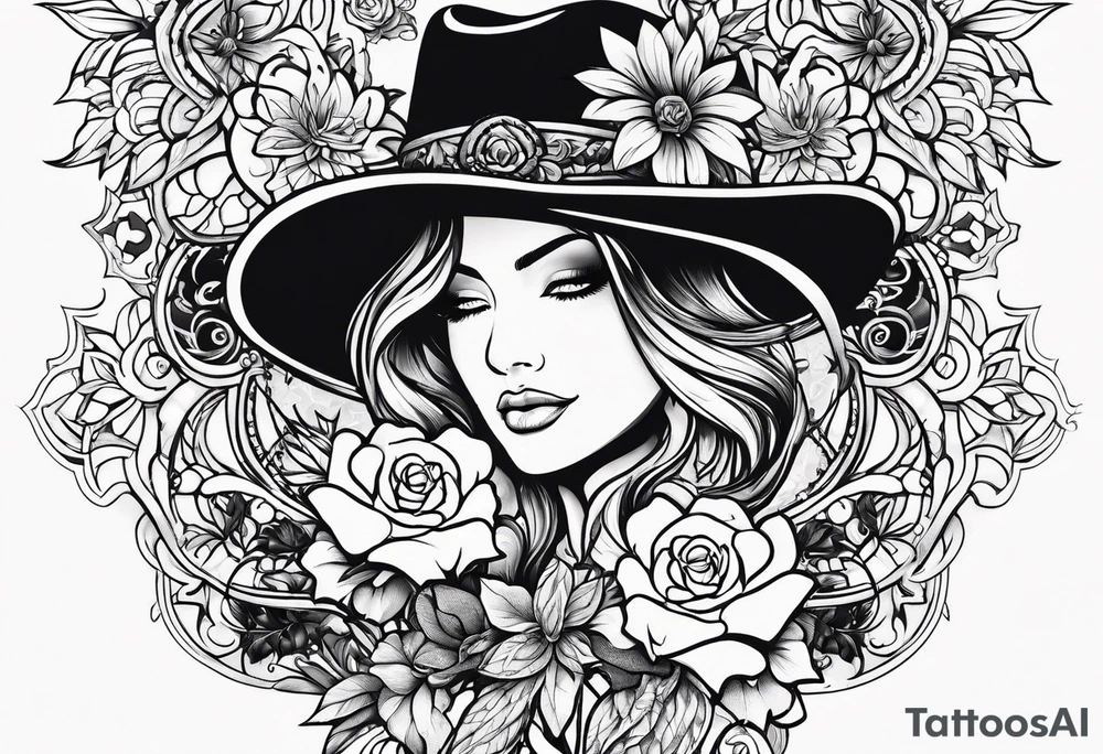 Western floral and stars tattoo idea