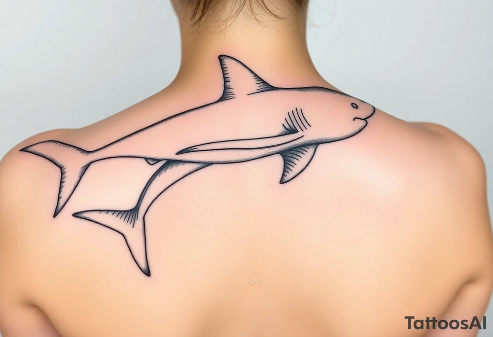 one lemon shark one whale shark going laterally up the spine tattoo idea
