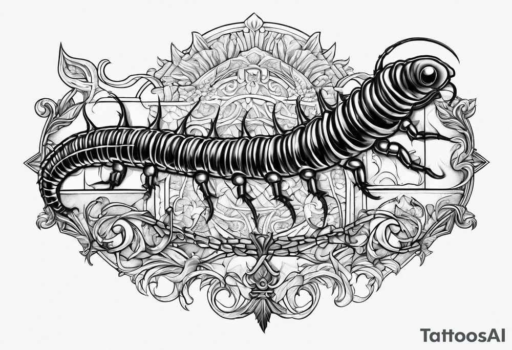 medieval centipede 
 with a fine point and sketch style tattoo idea