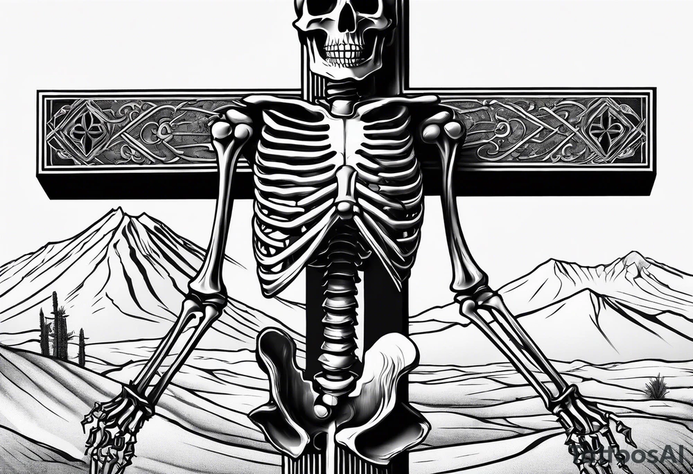 skeleton crawling towards a cross in a desert tattoo idea skeleton crawling towards a cross in a desert tattoo idea
