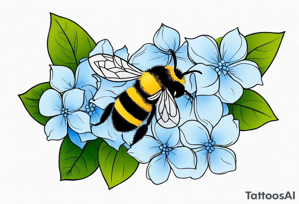 Small tattoo. There’s a hydrangea and a bee but they are not touching. Make the bee smaller than the hydrangea and have the bee off to the side. tattoo idea