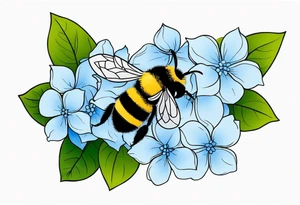 Small tattoo. There’s a hydrangea and a bee but they are not touching. Make the bee smaller than the hydrangea and have the bee off to the side. tattoo idea
