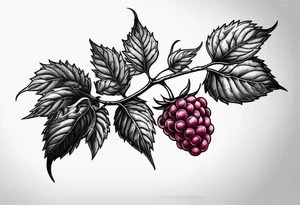 a single long raspberry branch that is growing downwards tattoo idea
