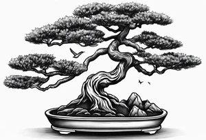 Sunset and little down bonsai trees tattoo idea
