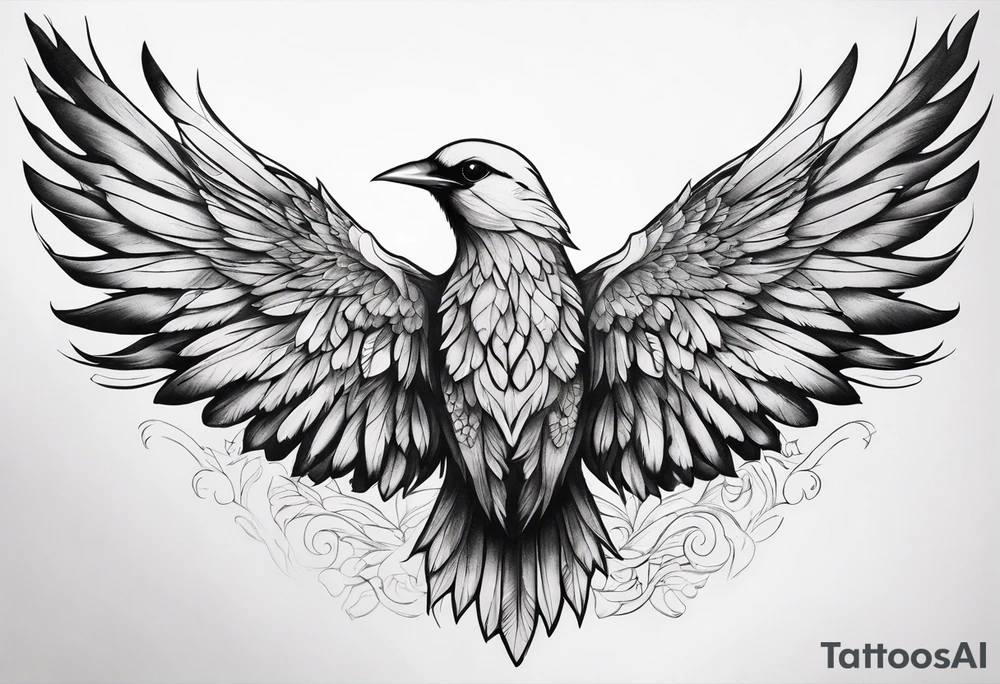 arm sleeve tattoo, bird wings tattoo idea