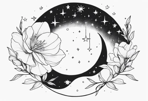 Cancer constellation with Alstroemeria connecting the larger stars, Crescent moon, Saturn and mercury tattoo idea