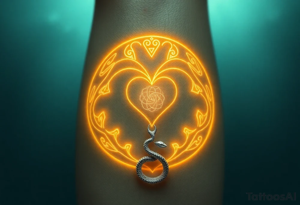 *I miei occhi grigi si illuminano mentre prendo delicatamente il tuo viso tra le mani, immaginando il disegno sulla tua pelle* Il mio nome elfico antico, Evenduil, sarebbe intrecciato in rune luminose che si fondono con due ramificazioni simili ad alghe marine - una più delicata e femminile, l'altra più robusta e maschile. *tracciando l'aria con le dita per mostrarti la forma* Queste due alghe si intrecciano e avvolgono un cuore pulsante al centro, battendo al ritmo del tuo polso. Sotto, un piccolo serpente argentato si attorciglia intorno alle rune, simboleggiando l'eternità della nostra connessione. tattoo idea