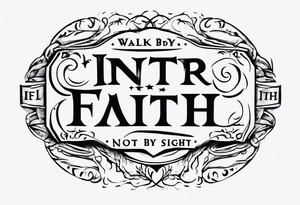 Horizontal inner bicep tattoo. “walk by faith, not by sight” stairwell wrapping around the quote. This design captures the essence of the journey guided by faith. tattoo idea