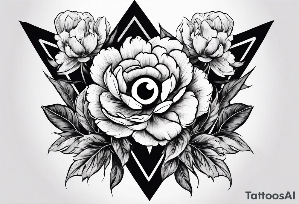 Peonies evil eye celestial shapes triangle long tattoo idea