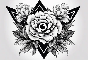 Peonies evil eye celestial shapes triangle long tattoo idea