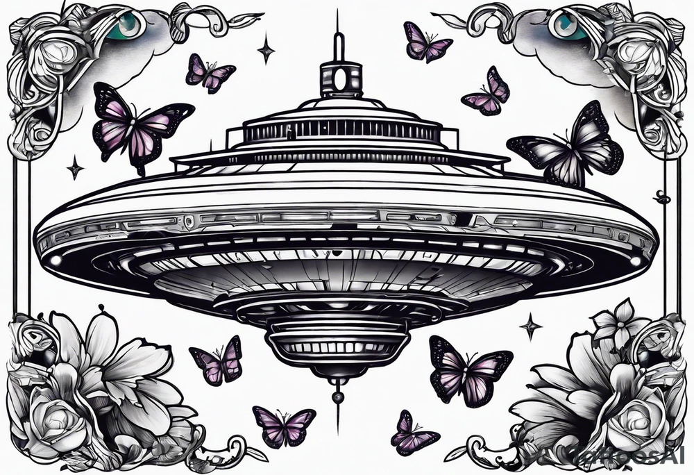 ufo and butterflies tattoo idea