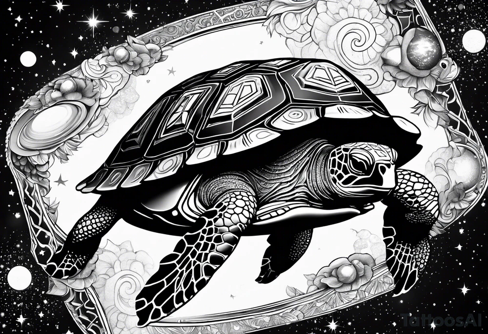turtle in outer space tattoo idea