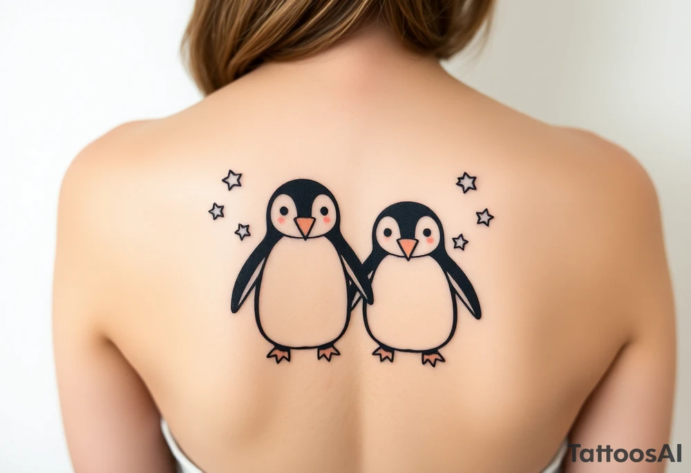 Penguin couples tatto with stars tattoo idea